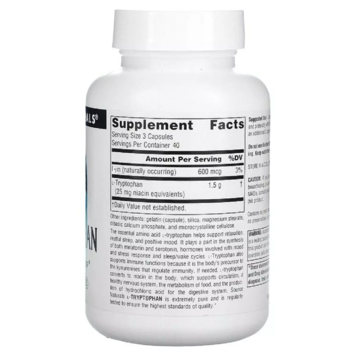 Амінокислота Source Naturals L-Tryptophan 500 mg, 120 капсул