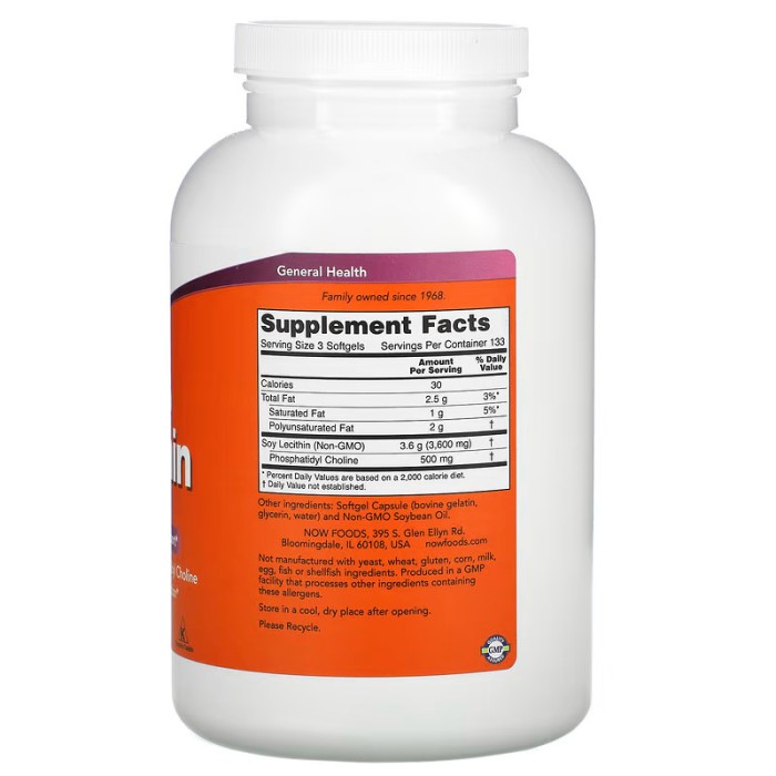 Натуральна добавка NOW Lecithin 1200 mg, 400 капсул