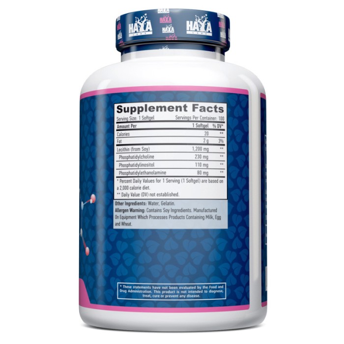 Натуральна добавка Haya Labs Lecithin 1200 mg, 100 капсул