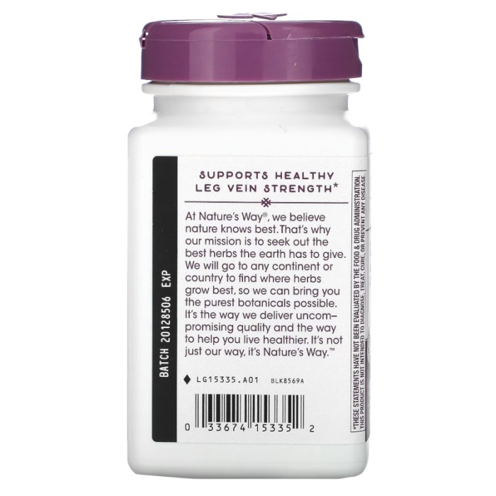 Натуральна добавка Nature's Way Leg Veins, 120 вегакапсул