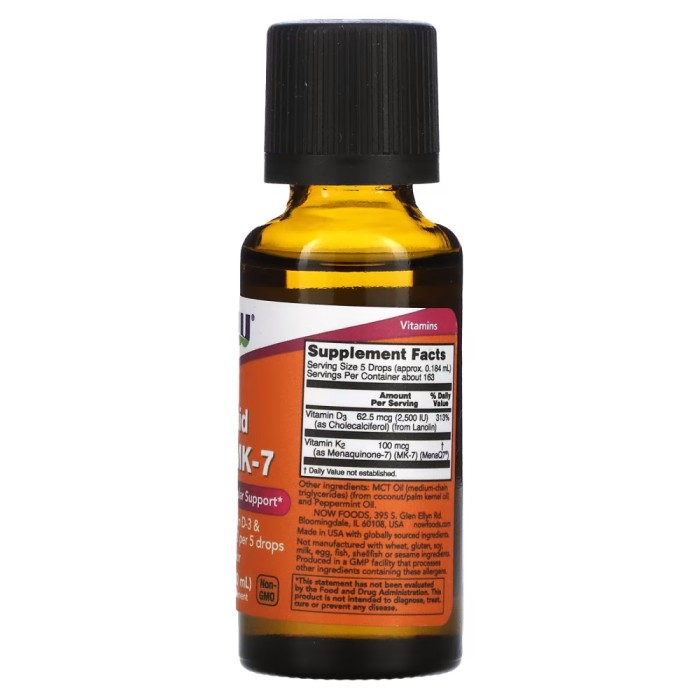 Вітаміни та мінерали NOW Liquid D3 & MK-7, 30 мл