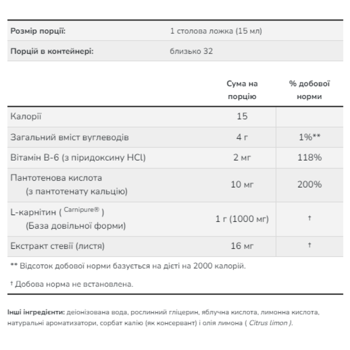 Рідкий L-карнітин - 1000 мг Цитрус