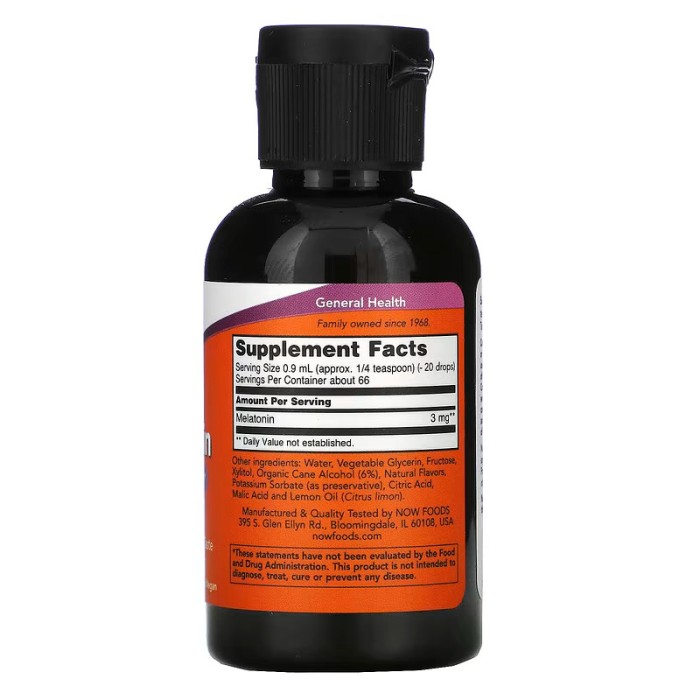 Натуральна добавка NOW Liquid Melatonin, 60 мл