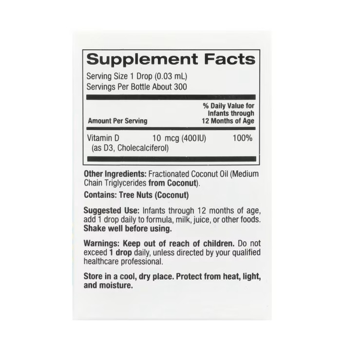 Жидкий витамин D3 для младенцев 10 мкг (400 МЕ) - 10 мл