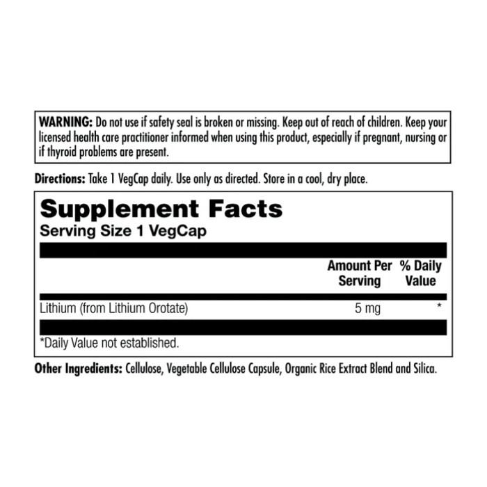 Lithium Orotate 5mg - 60 vcaps (Пошкоджено банку)