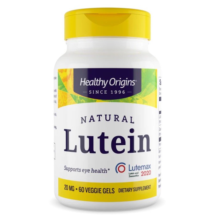 Натуральна добавка Healthy Origins Lutein 20 mg, 60 вегакапсул