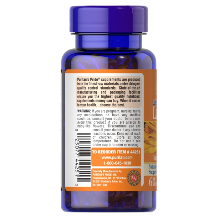 Натуральна добавка Puritan's Pride Lutein 40 mg with Zeaxanthin, 60 капсул