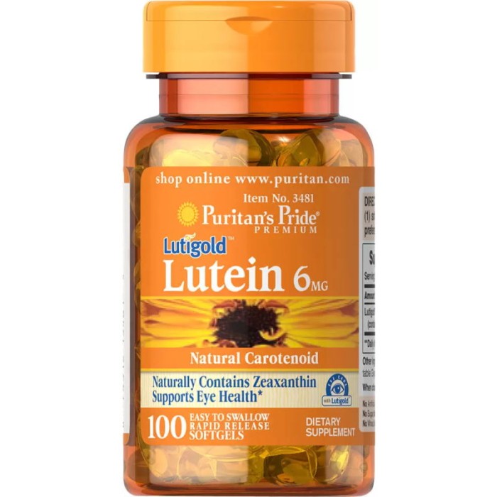 Натуральна добавка Puritan's Pride Lutein 6 mg with Zeaxanthin, 100 капсул