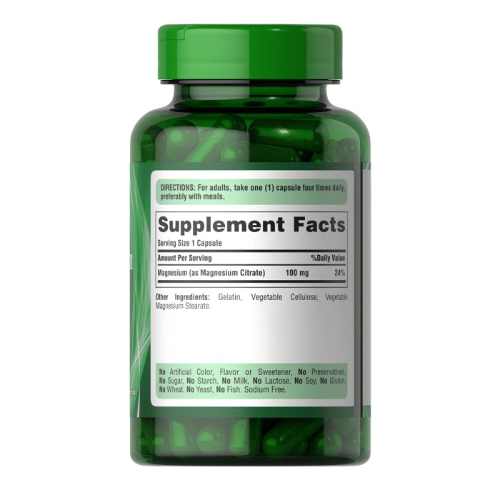 Вітаміни та мінерали Puritan's Pride Magnesium Citrate 100 mg, 100 капсул