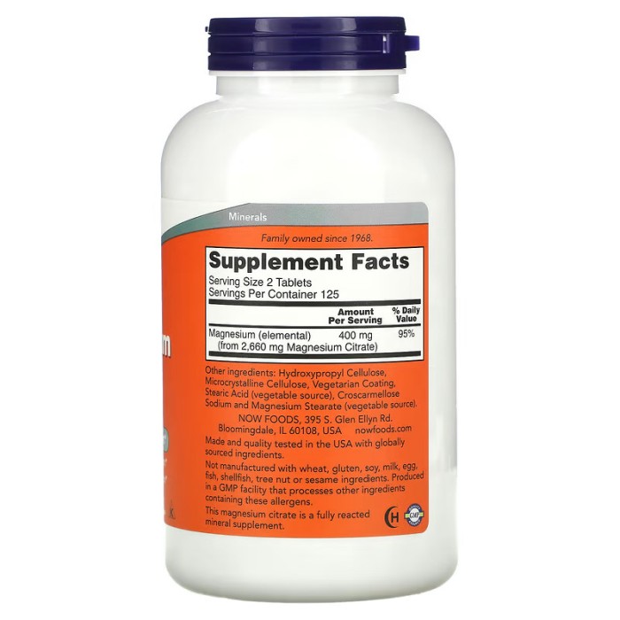 Вітаміни та мінерали NOW Magnesium Citrate 200 mg, 250 таблеток