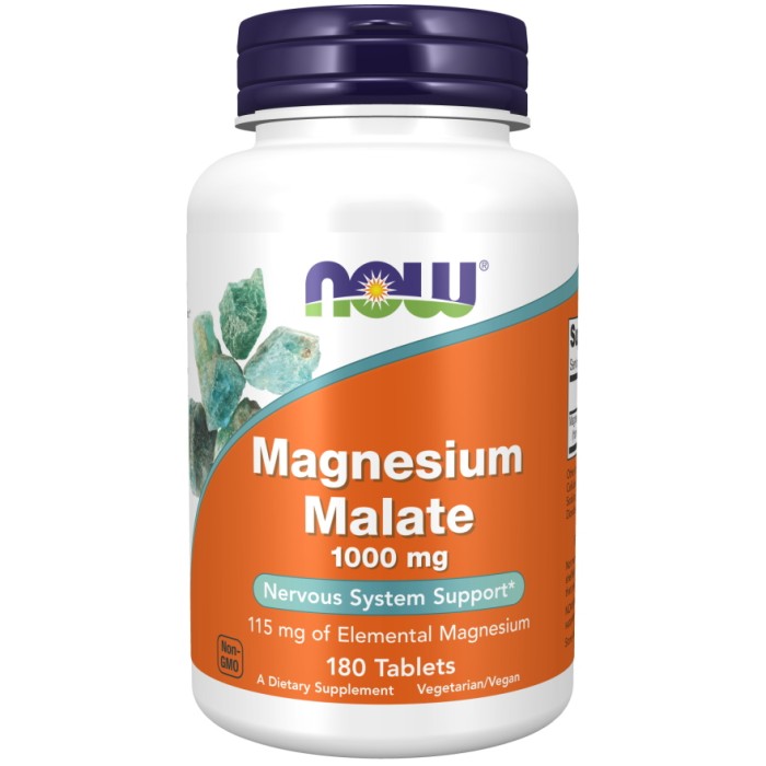 Вітаміни та мінерали NOW Magnesium Malate 1000 mg, 180 таблеток