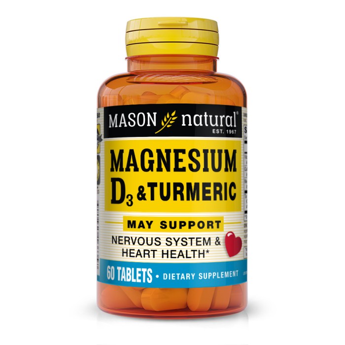 Вітаміни та мінерали Mason Natural Magnesium & Vitamin D3 With Turmeric, 60 таблеток