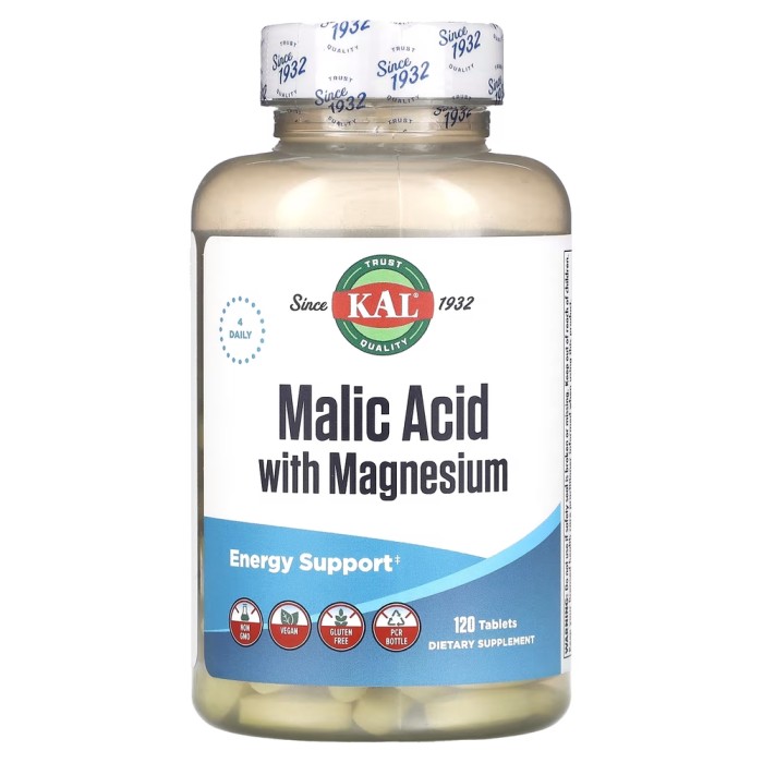 Вітаміни та мінерали KAL Malic Acid with Magnesium, 120 таблеток