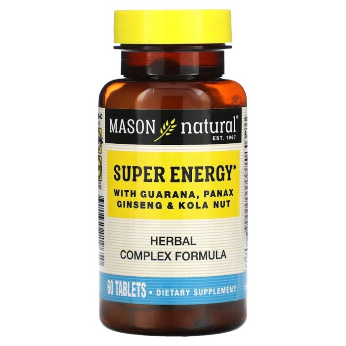 Натуральна добавка Mason Natural Super Energy with Guarana, Panax Ginseng & Kola Nut, 60 таблеток