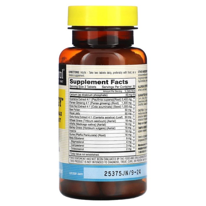 Натуральна добавка Mason Natural Super Energy with Guarana, Panax Ginseng & Kola Nut, 60 таблеток