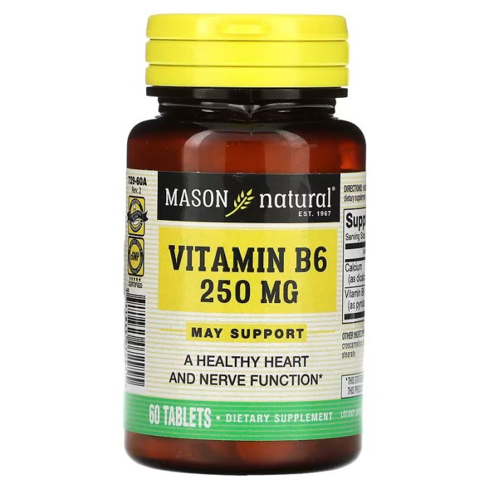 Вітаміни та мінерали Mason Natural Vitamin B6 250 mg, 60 таблеток