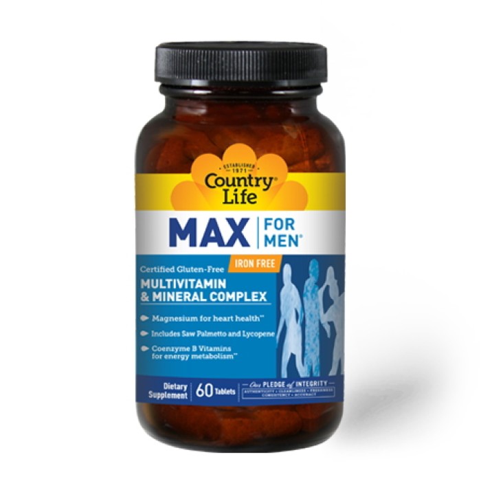 Вітаміни та мінерали Country Life Max for Men, 60 таблеток