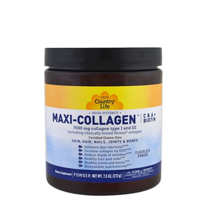 Вітаміни та мінерали Country Life Maxi-Collagen type 1and3 + C & A + Biotin, 213 грам