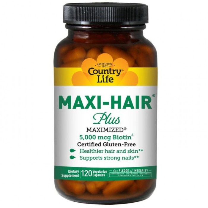 Вітаміни та мінерали Country Life Maxi-Hair Plus, 120 капсул
