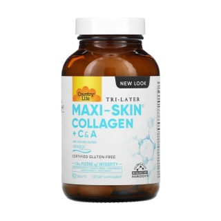 Натуральна добавка Country Life Maxi-Skin Collagen + C & A, 90 таблеток