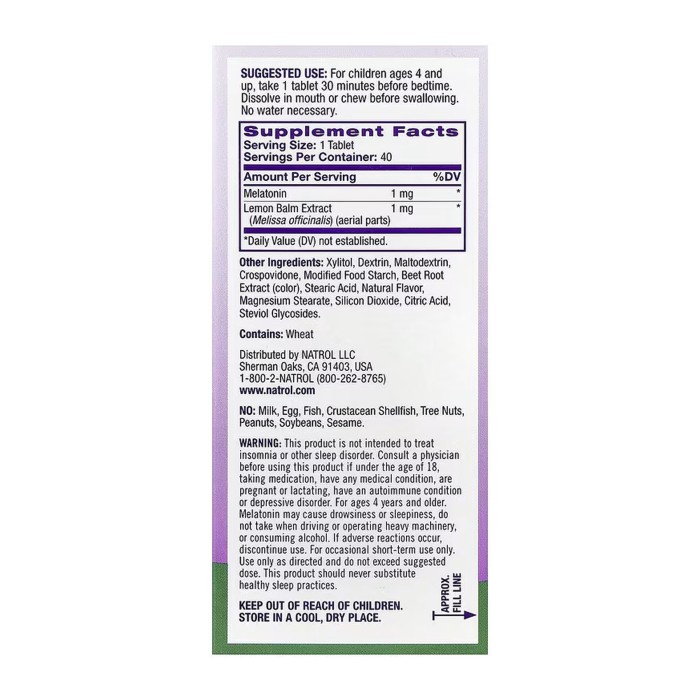 Детский мелатонин 1 мг - 40 таблеток