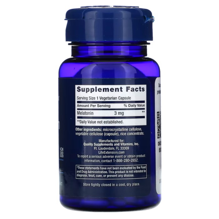 Натуральна добавка Life Extension Melatonin 3 mg, 60 вегакапсул