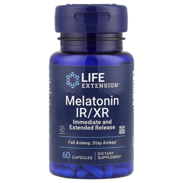 Натуральна добавка Life Extension Melatonin IR/XR, 60 вегакапсул