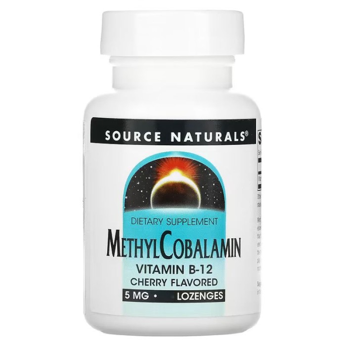 Вітаміни та мінерали Source Naturals Methylcobalamin 5 mg, 60 льодяників Вишня