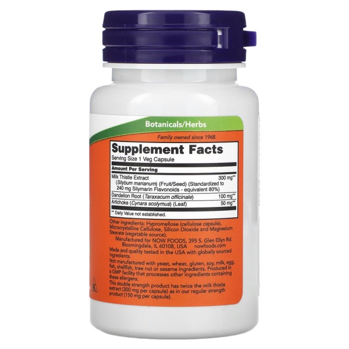 Натуральна добавка NOW Milk Thistle Extract 300 mg Double Strength, 100 вегакапсул
