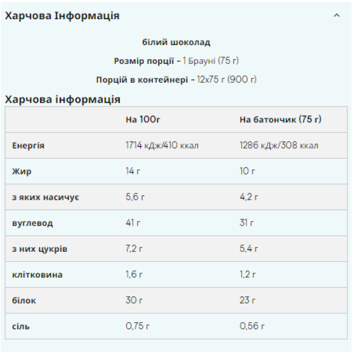 Протеиновый брауни - 12 x 75 г белого шоколада