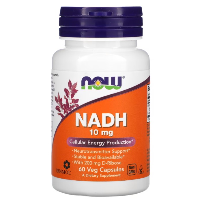 Естественная добавка NOW NADH 10 mg, 60 вегакапсул.