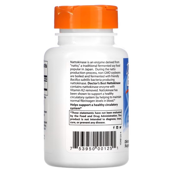 Натуральна добавка Doctor's Best Nattokinase, 90 вегакапсул