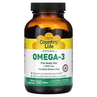 Жирные кислоты Country Life Natural Omega-3 1000 mg, 100 капсул