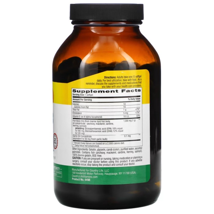 Жирні кислоти Country Life Natural Omega-3 1000 mg, 200 капсул