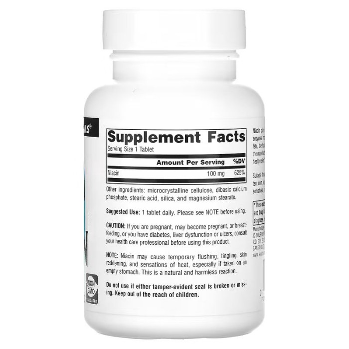 Витамины и минералы Source Naturals Niacin 100 mg, 250 таблеток