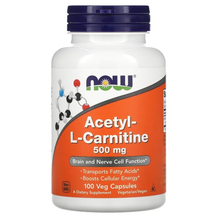 Жиросжигатель NOW Acetyl-L-Carnitine 500 mg, 100 вегакапсул.