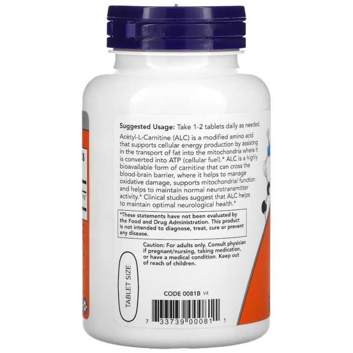 Жироспалювач NOW Acetyl-L-Carnitine 750 mg, 90 таблеток