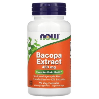 Натуральна добавка NOW Bacopa Extract 450 mg, 90 вегакапсул