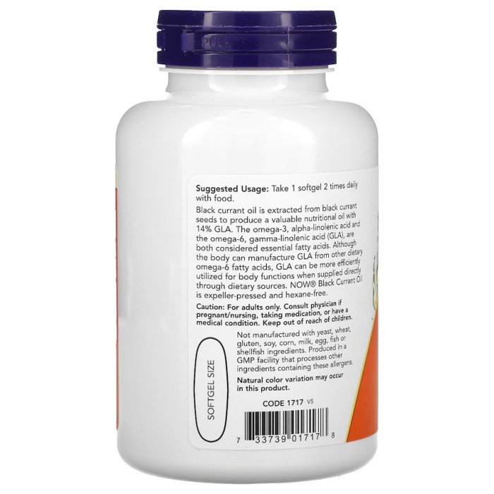 Жирні кислоти NOW Black Currant Oil 1000 mg, 100 капсул