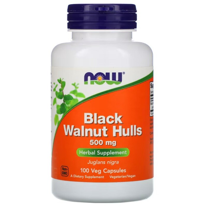 Естественная добавка NOW Black Walnut Hulls 500 mg, 100 капсул