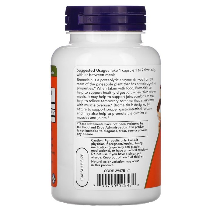 Естественная добавка NOW Bromelain 500 mg, 120 вегакапсул.