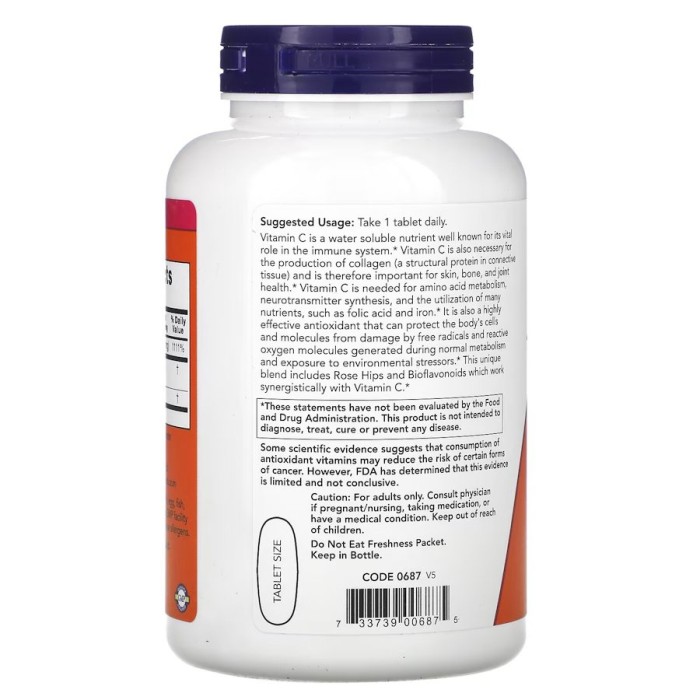 Вітаміни та мінерали NOW Vitamin C-1000 with Rose Hips & Bioflavonoid, 250 таблеток