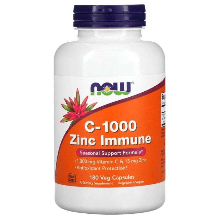 Вітаміни та мінерали NOW Vitamin C-1000 & Zinc Immune, 180 вегакапсул