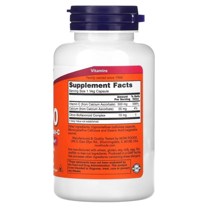 Вітаміни та мінерали NOW Vitamin C-500 Calcium Ascorbate, 100 вегакапсул