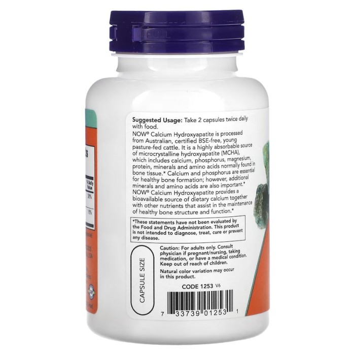 Вітаміни та мінерали NOW Calcium Hydroxyapatite Caps, 120 вегакапсул