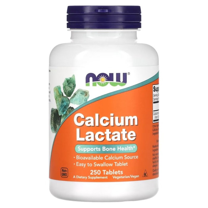 Вітаміни та мінерали NOW Calcium Lactate, 250 таблеток