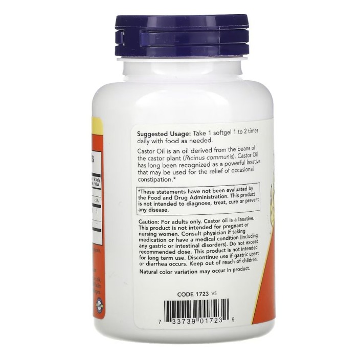 Натуральна добавка NOW Castor Oil 650 mg, 120 капсул