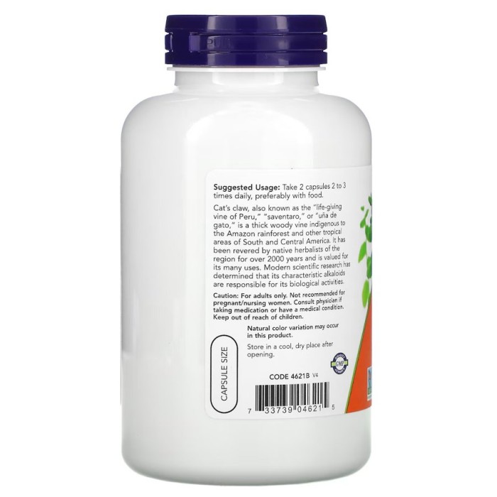Натуральна добавка NOW Cat's Claw 500 mg, 250 капсул