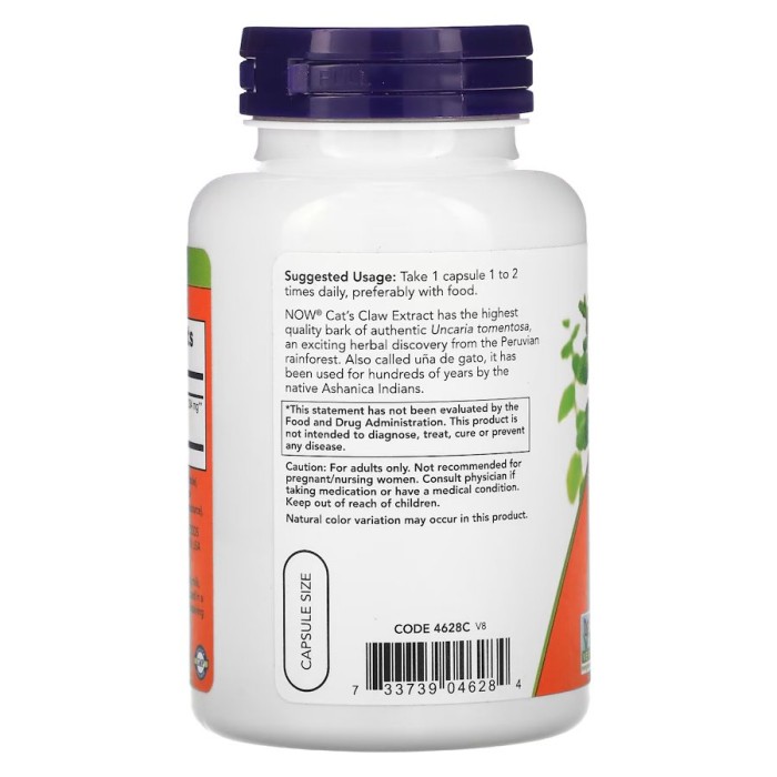 Натуральна добавка NOW Cat's Claw Extract, 120 вегакапсул