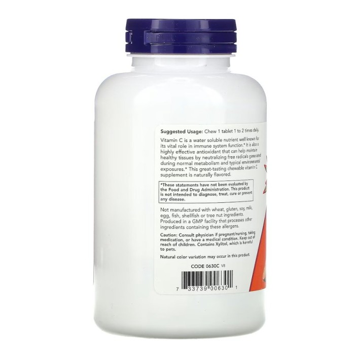 Вітаміни та мінерали NOW Vitamin C-500, 100 жувальних таблеток, апельсин